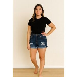 Universal Thread High Rise Midi Distressed Raw Hem Denim Jean Shorts